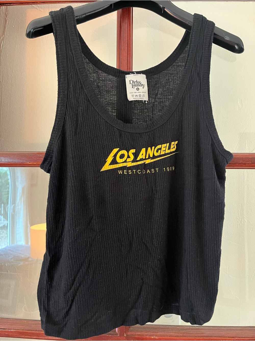 Dirty Laundry Black Ribbed Tank with Yellow "Los Angeles" Graphic